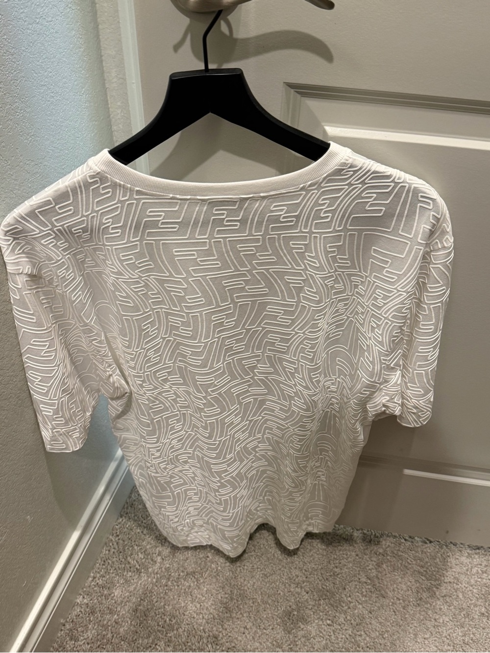 Fendi White All-Over Embossed FF Logo Short Sleeve Tee - Picture 2 of 3